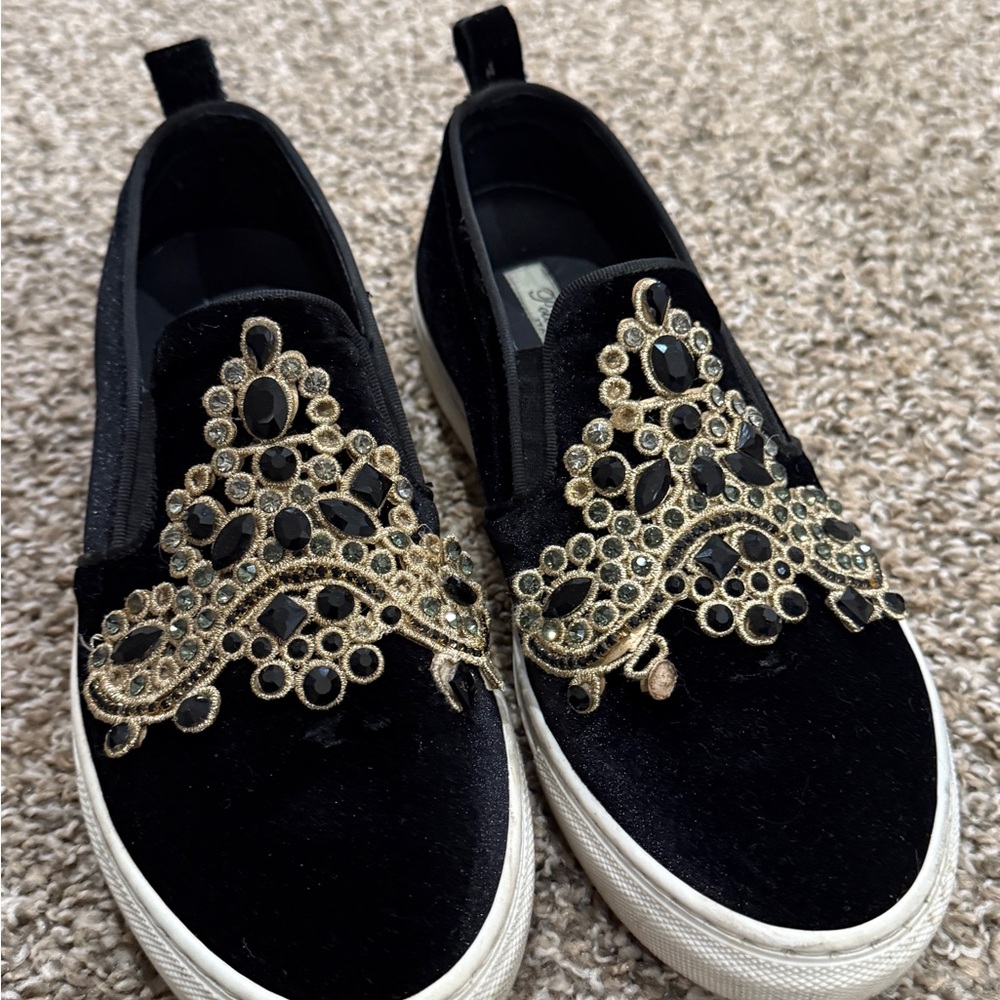 Police Lee Italy Elegant Black and Gold Embellished Women's Slip-On Shoes